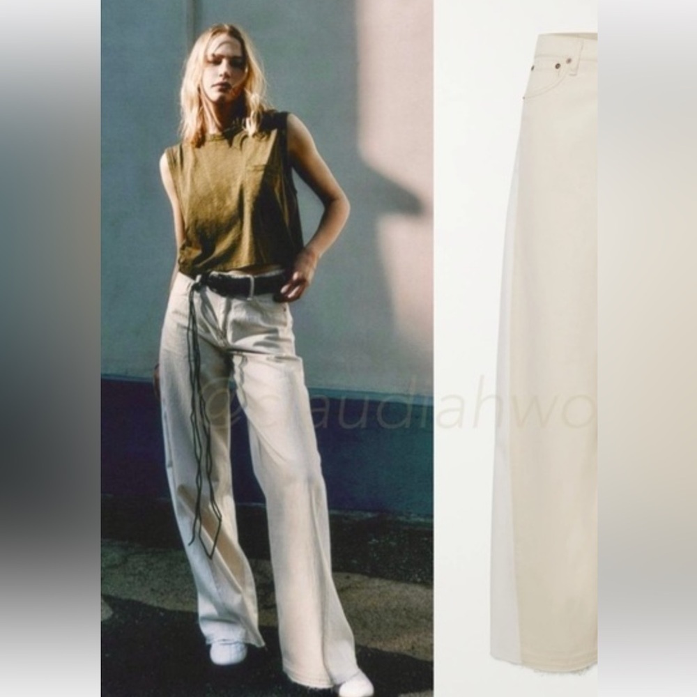rag & bone Cream & white two tone Wide Leg Jeans